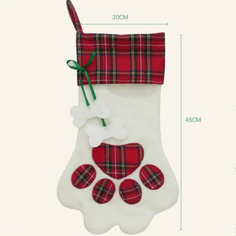 ストッキングモノグラムペット犬クリスマス足のギフトバッグの格子縞のXmasストッキングクリスマスツリーの装飾品の装飾パーティーの装飾2スタイル