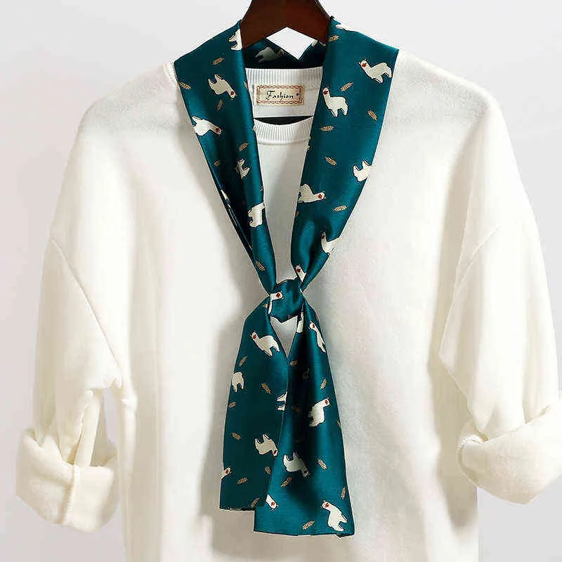 Bufanda larga de seda de diseñador 2021 para mujer, Foulard de cuello ajustado estampado para mujer, cuello para el pelo, lazo, pañuelo, bolso, bufandas, nuevo Y1108