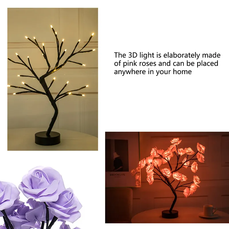 LED Table Lamp Lights Rose Flower Tree USB Night Light Home Decoration Parties Xmas Christmas Wedding Bedroom Decor332v