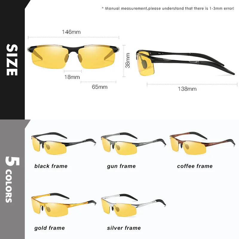 Top Anti-Blend-Tag-Nachtgläser für Männer polarisierte Sonnenbrille pochromische Fahrer Brillenbrille Zonnebril Heren252m