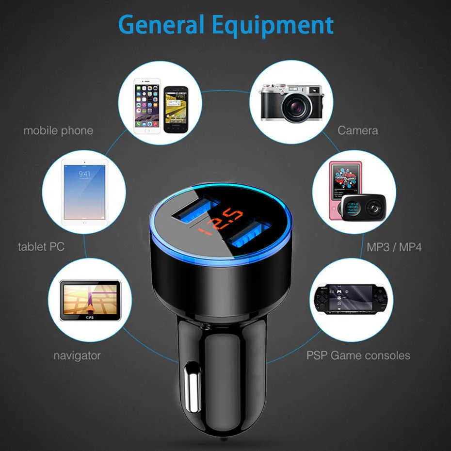 New Car Dual USB Charger 5V 3.1A Auto Charger GPS Navigator Car Quick Charge Universal for Smart Iphone Xiaomi with Voltage display