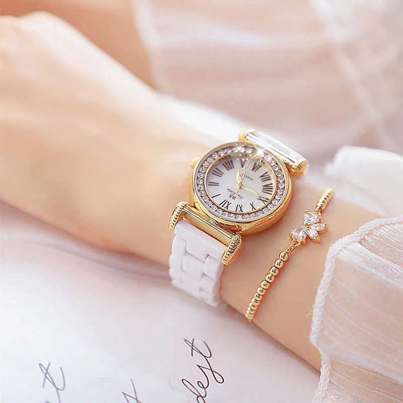 Kvinnors klockor lyx varumärke modeklänning kvinnlig guldklockor kvinnor armband diamant keramisk klocka för tjej reloj mujer 2105187r