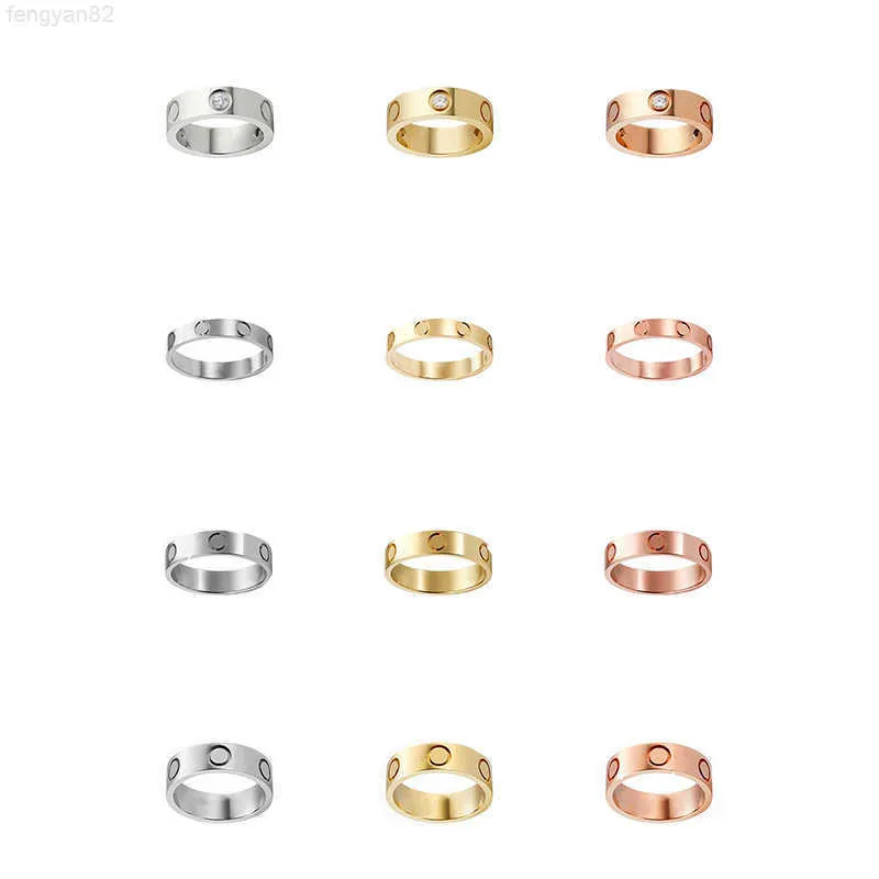 Zespół Love Rings Designer Jewelry Rose Gold Srebrna Stal tytanowa z Diamond Fashion Street Hip Hop Casual Para Classic 204T