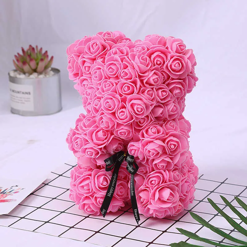 25 cm urso de pelúcia artificial rosa urso de flores Enviar namorada caixa de aniversário dia dos namorados presente de presente de Natal 210624