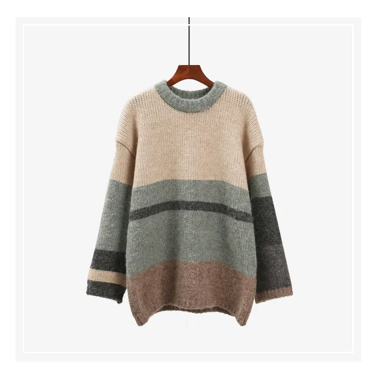 H.SA Womens Pullover en Sweaters Onek Patchwork Koreaanse Mode Tops Meisje Losse Sweater Outfits Knit Jumpers 210417