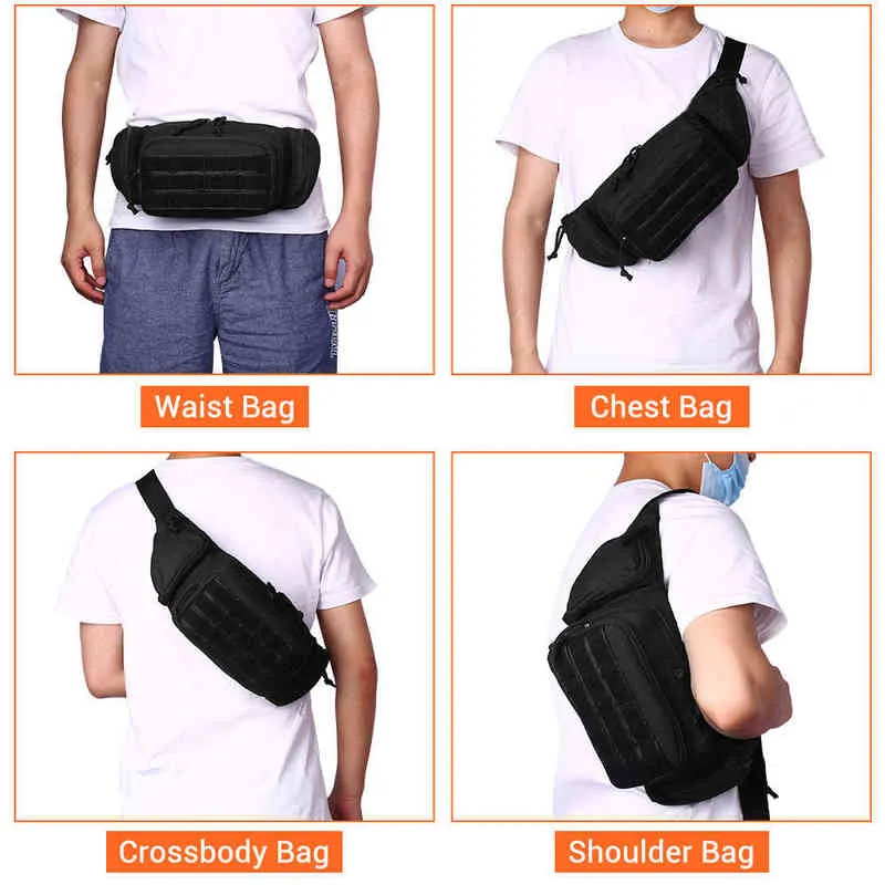 Tactical Waist Bag Concealed Gun Carry Pouch Military Pistol Holster Fanny Pack Sling Shoulder Bags for Outdoor Hunting Camping Y1227