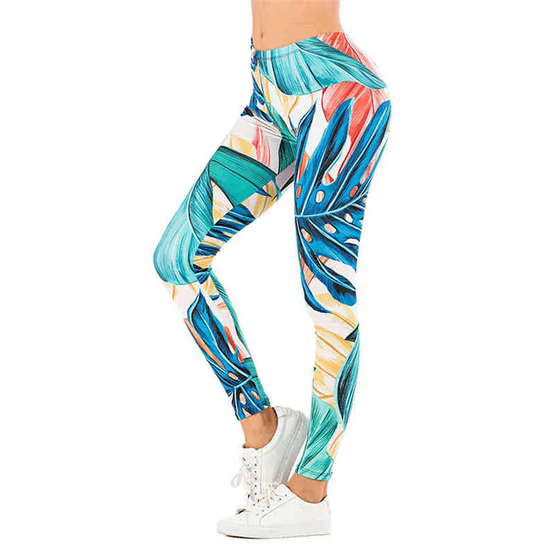 Bladeren sexy hoge taille legging anti cellulite slanke elasticiteit push up fitness gym legging vrouwen broek gestapeld 211215