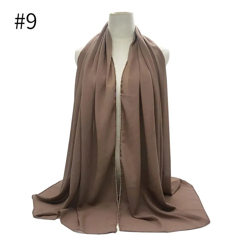 Scarves Luxury Crystal Chain Chiffon Hijab Scarf Fancy Style Fashion Plain Shawl Wraps Echarpe Muslim Foulard Headscarf327u