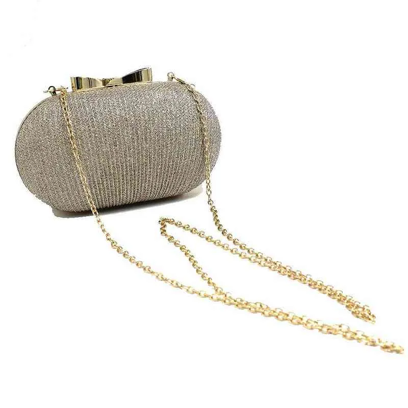 Gouden Avond Clutch Bag Vrouwen Tassen Bruiloft Glanzende Handtassen Bruids Metalen Boog Koppelingen Tas Ketting Schoudertas Y1215