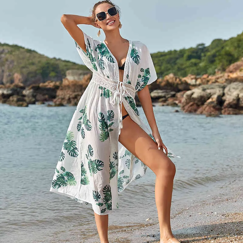 Swimwear Cover-ups Bohemian Printed Long Kimono Cardigan Open Front Women Plus Size Beach Wear Swim Suit Cover Up Q528 210420