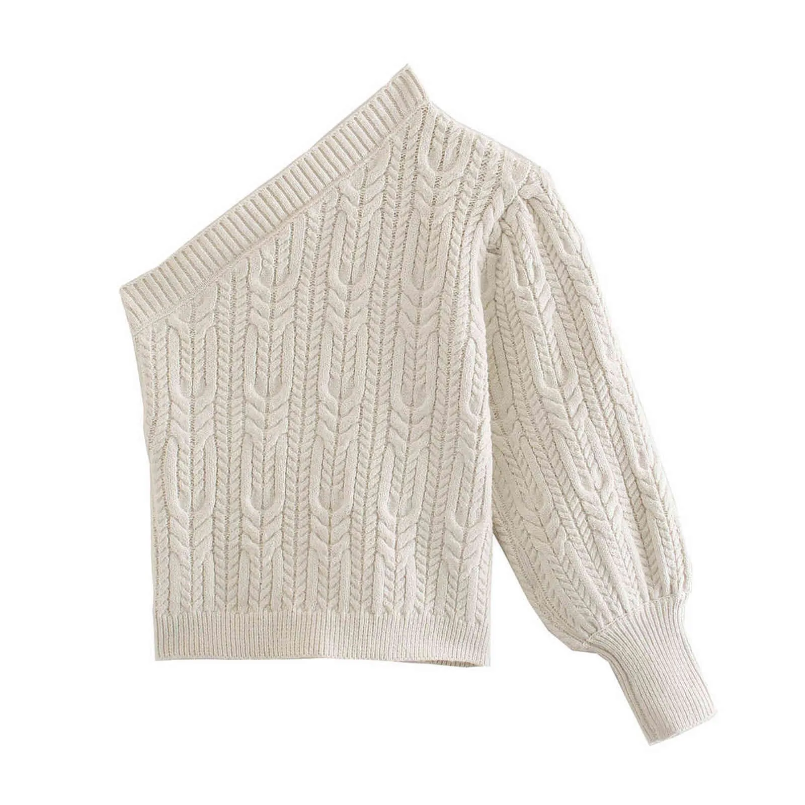 Ощущение дизайна асимметричное, одностороннее плечо короткий свитер, все матч, тонкий и тонкий сплошной цвет пуловер 211103
