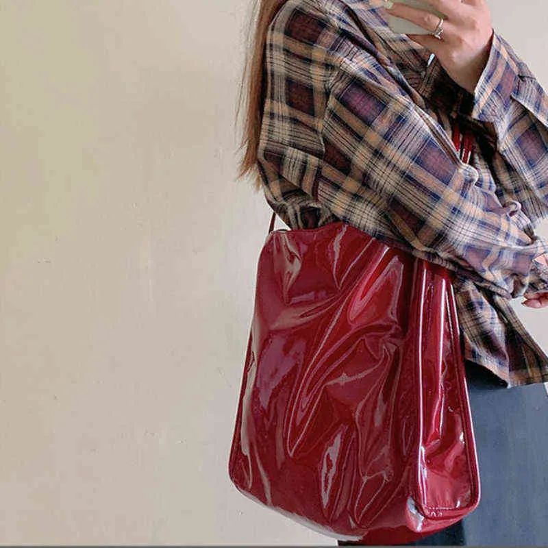 Boodschappentassen effen kleur patent lederen vrouwen mode schoudertas dames eenvoudige luxe handtas portemonnee casual reizen sac een main220307