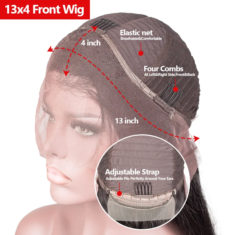 30 tums rak HD spets främre peruk 13x4 pre-drawn brasiliansk rakt människohår peruk med hög densitet för kvinnor sömlöst naturligt hårfäste