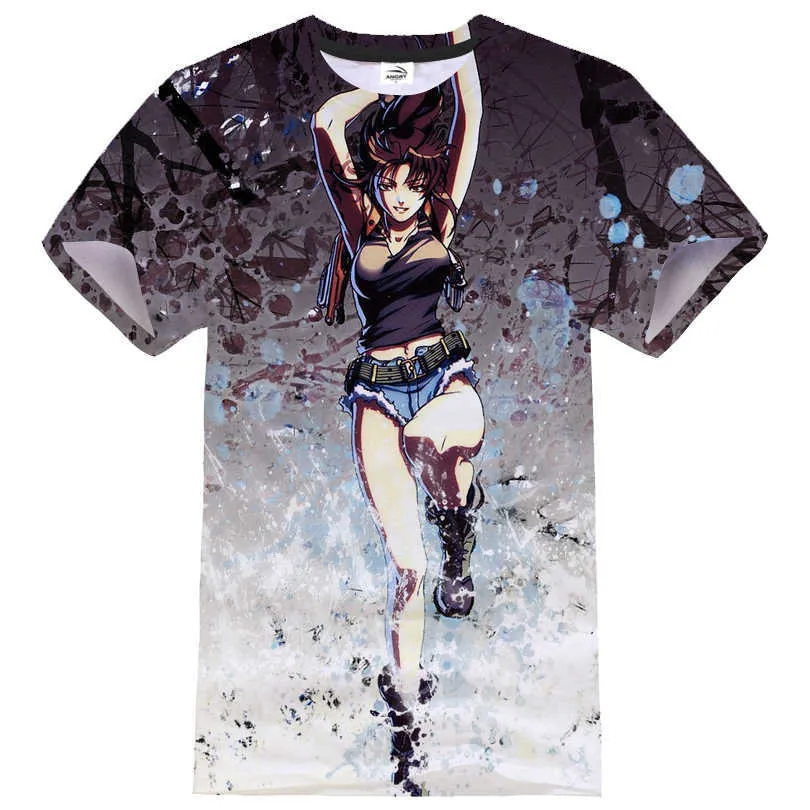 Anime T-shirt Black Lagoon Girl 3D Printed Casual Mężczyźni Kobiety O-Neck Krótki Rękaw Tshirt Harajuku Hip Hop Streetwear T Topy X0621