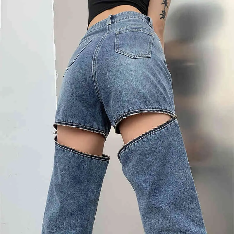 Zipper Cropped Long Jeans Women Basic Classic High Waist loose Denim Pants Wide Leg Trousers Korean Teenage Girls Clothing 210517