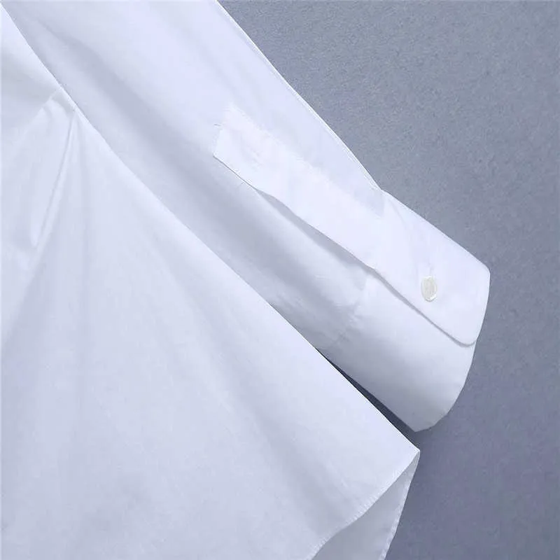 ZA Branco Drapejado Poplin Camisa Mulheres Manga Longa Assimétrica Hem Ruched Top CHIC Button Up Vintage Primavera Camisas 210602