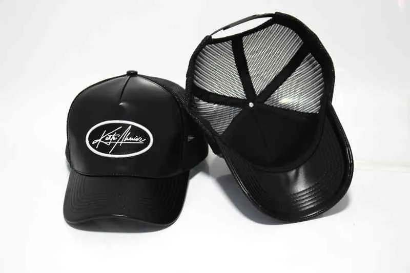 Nouvelles tendances noir personnalisé 5 panneaux en cuir Pu mh casquettes de camionneur chapeaux wholale9925282