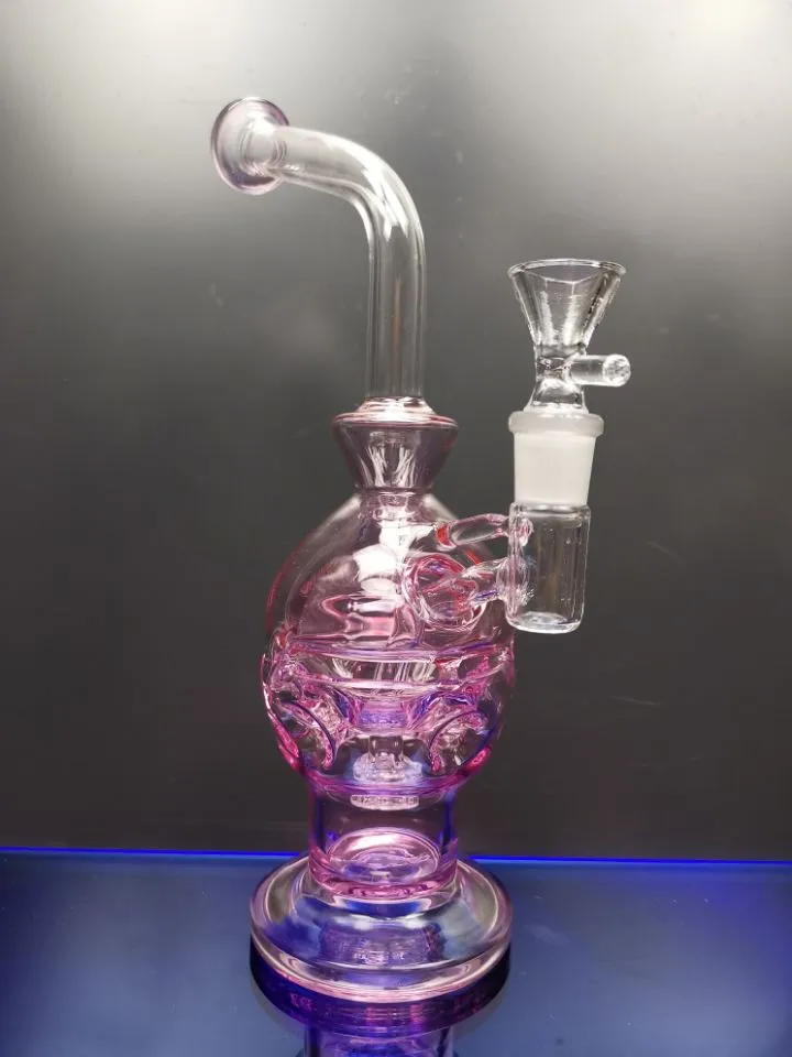 유리 봉수 Perc Recycler Water Pipes 14.4mm 조인트 딱정