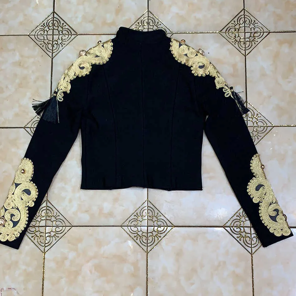 高品質の黒の大型エレガントな包帯ジャケットセクシーな長袖パーティー滑走路ボディコン女性女性秋211014