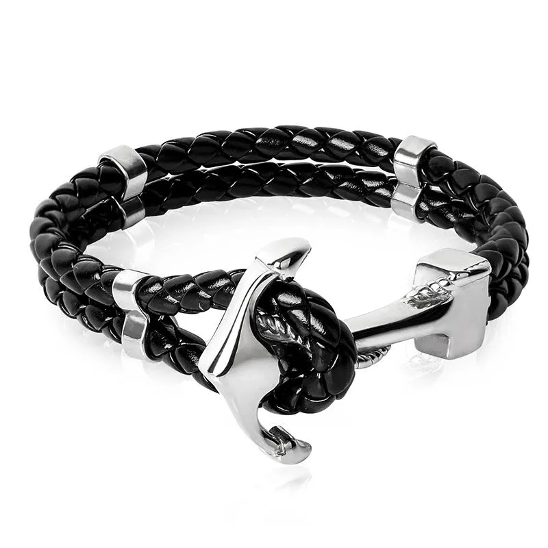 Braccialetti di fascino jiayiqi punk inciso drago anchor di ancoraggio in oro argento chiusura nera treccia vera e propria braccialetti in pelle gioielleria inossidabile S291W