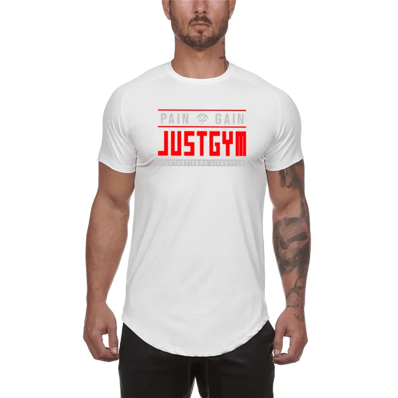 Mascleguys Mesh Tシャツストリートウェア半袖ジム服フィットネス男性夏ファッションスリムフィットTシャツボディービルのトップ210421
