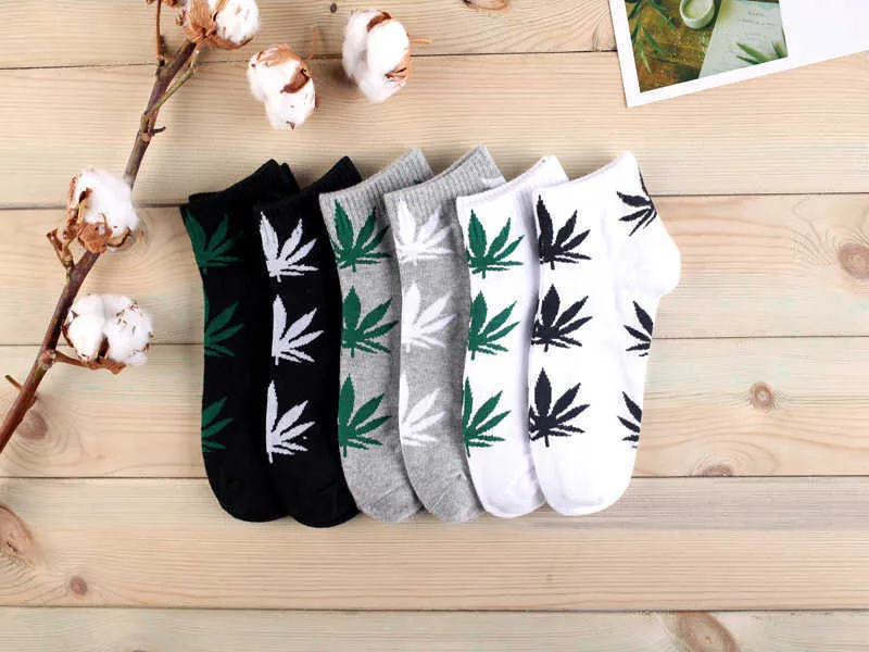 1 para męska Moda Biznesowe Skarpety Business Kostki Unisex Weed Hemp Cotton Socks Street Moda Deskorolka Para Harajuku Trend Skarpetki X0710