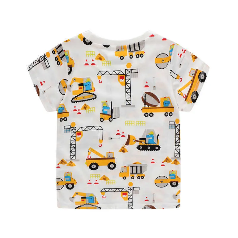 Hoppmätare Cartoon Print Boys T Shirts för sommar mode baby bomull kläder som säljer barn toppar toddler tees 210529