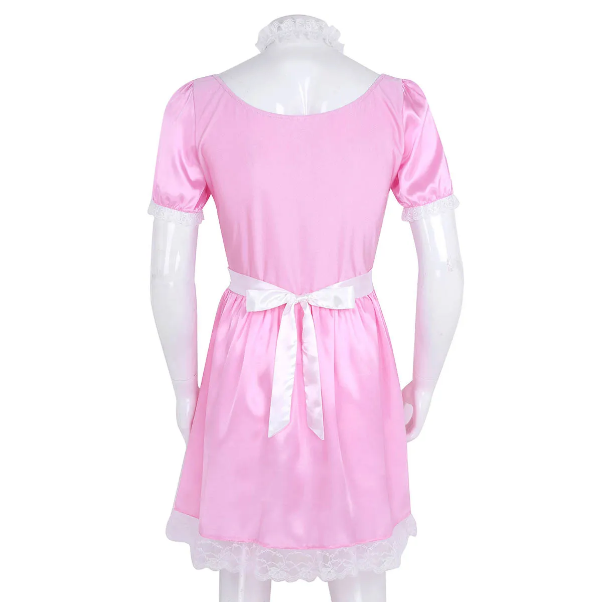 Iiniim Mens Sissy French Maid Uniforme Déguisements Sexy Costumes Drôles Clubwear Parties Robe en Satin avec Tour de Cou et Bandeau L0407