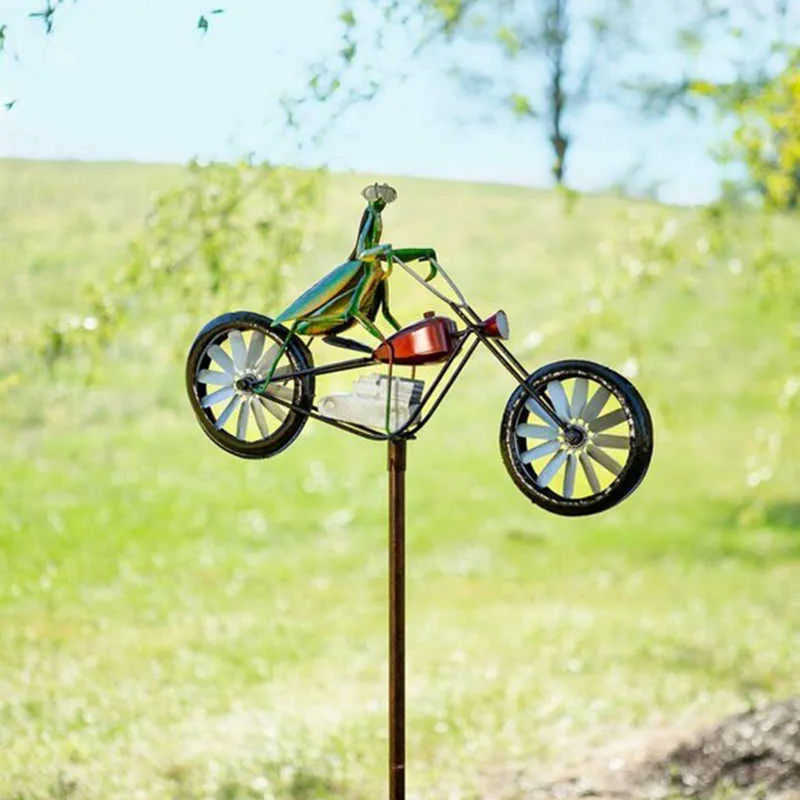 Винтажный велосипедный спиннер для ветра, металлический кол, лягушка, езда на мотоцикле, ветряная мельница, украшение для двора, сада, уличный декор Q08117926327