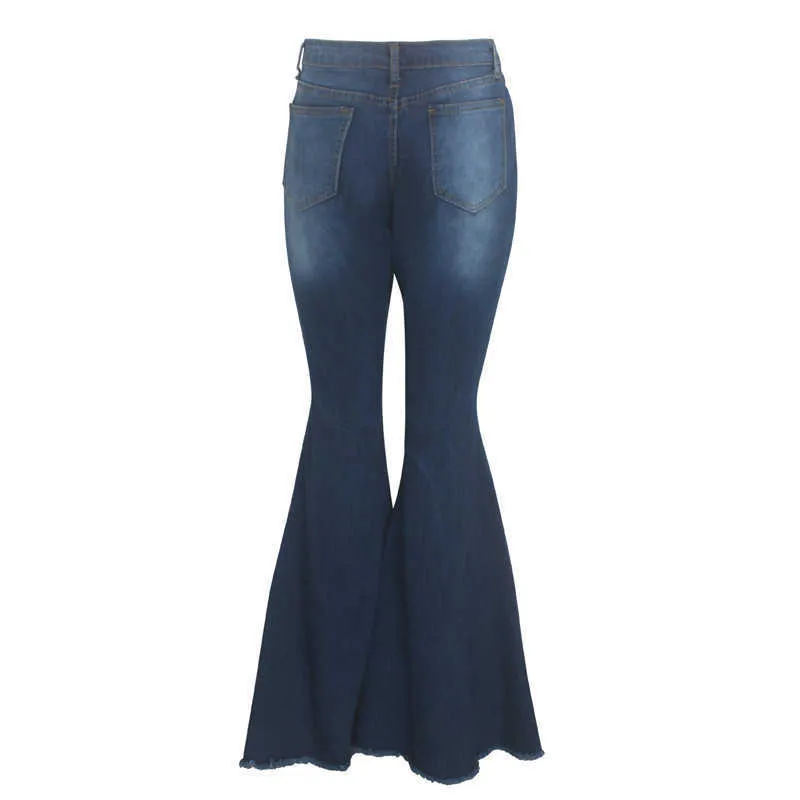 Tsuretobe Autunno Plus Size Flare Pant Jeans strappati Moda Vita alta Gamba larga Casual Pantaloni a zampa d'elefante 210629