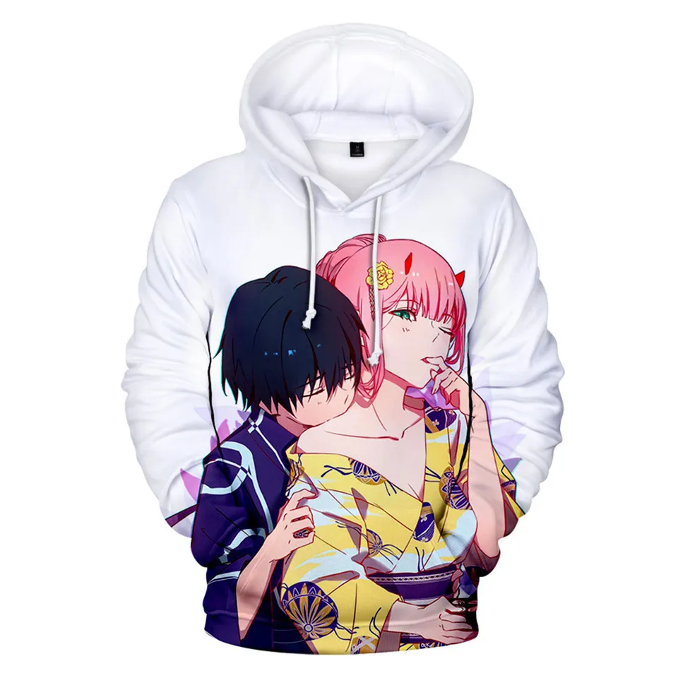 Den mest populära Darling i Franxx 3D Hoodie Fashionable Anime Zero Två Hoodie Sweatshirt Söt pojke Tjej Kläder Unisex Pullover Y0319
