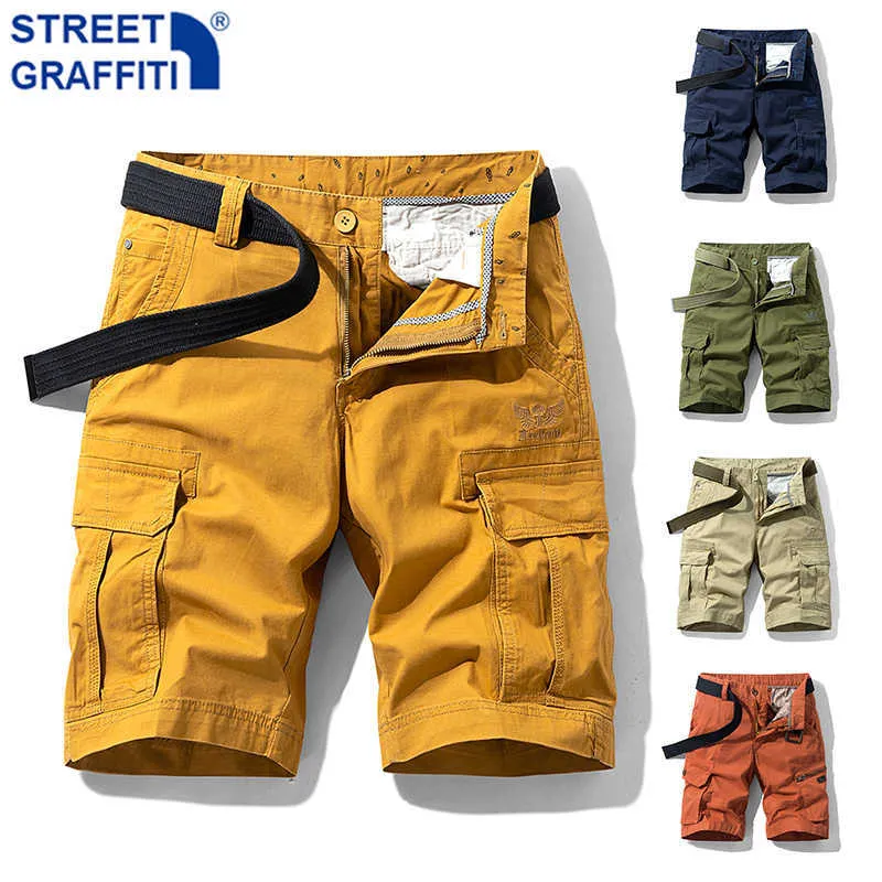 Männer Sommer Taktische Baumwolle Cargo Shorts Streetwear Taschen Casual Mode Lose Camouflage Shorts 28-38 210714