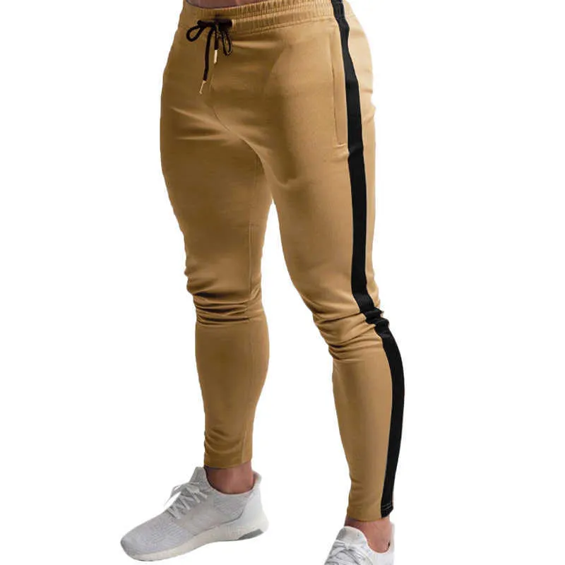 Pantalons pour hommes Skinny taille élastique jogging rayé côté sport hommes vêtements pantalons de survêtement survêtement bas joggers hommes pantalons Y0811