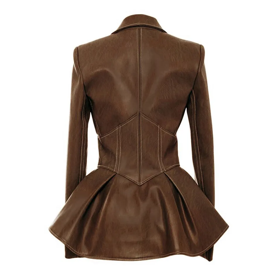Biker Style PU Patchwork lrregular Jacket Women Lapel Long Sleeve High Wait Tunic Female Coat Autumn Leather 210524