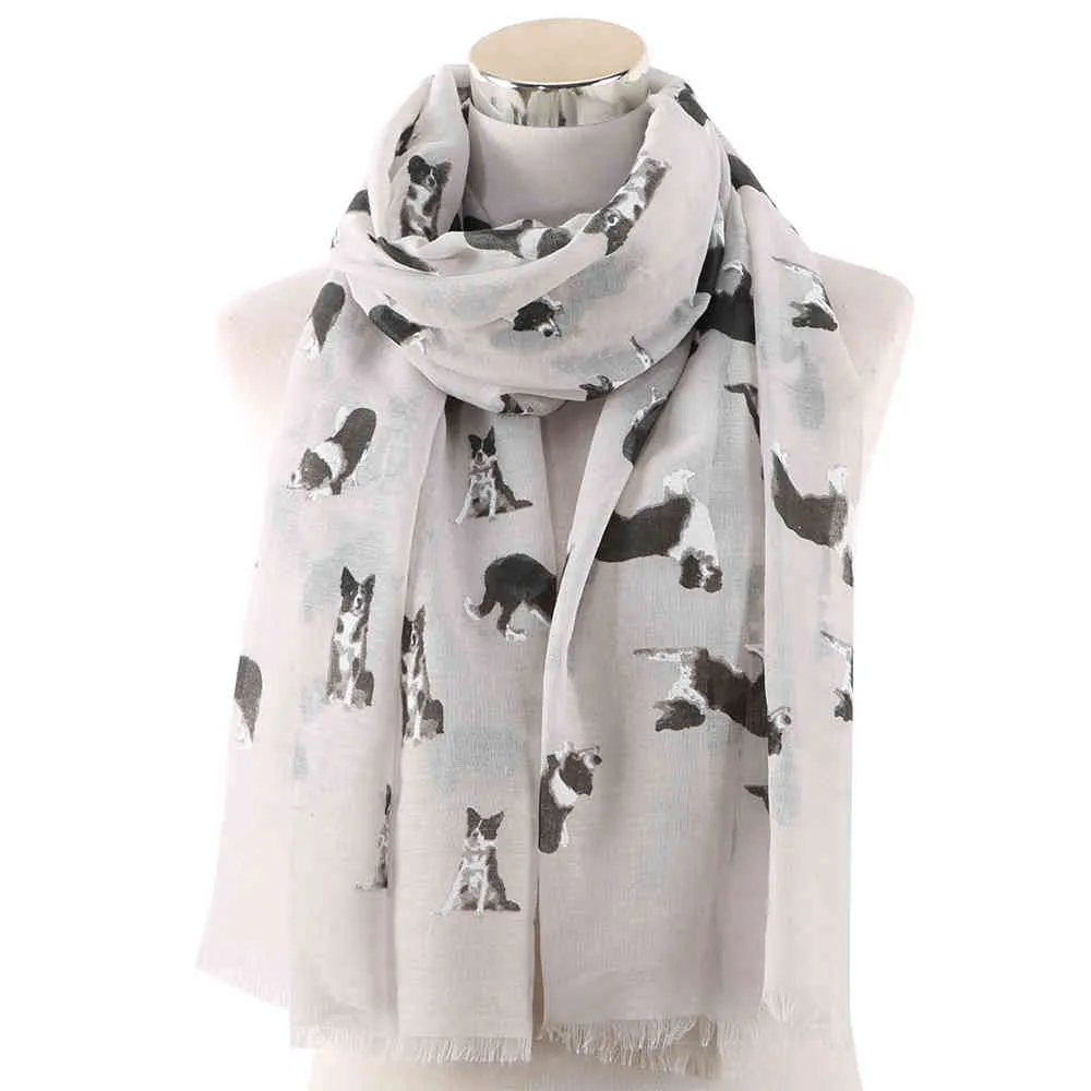 FOXMOTHER Lightweight Grey White Pet Shepherd Print Scarf For Dog Lovers Shawl Wrap Animal Scarves Ladies