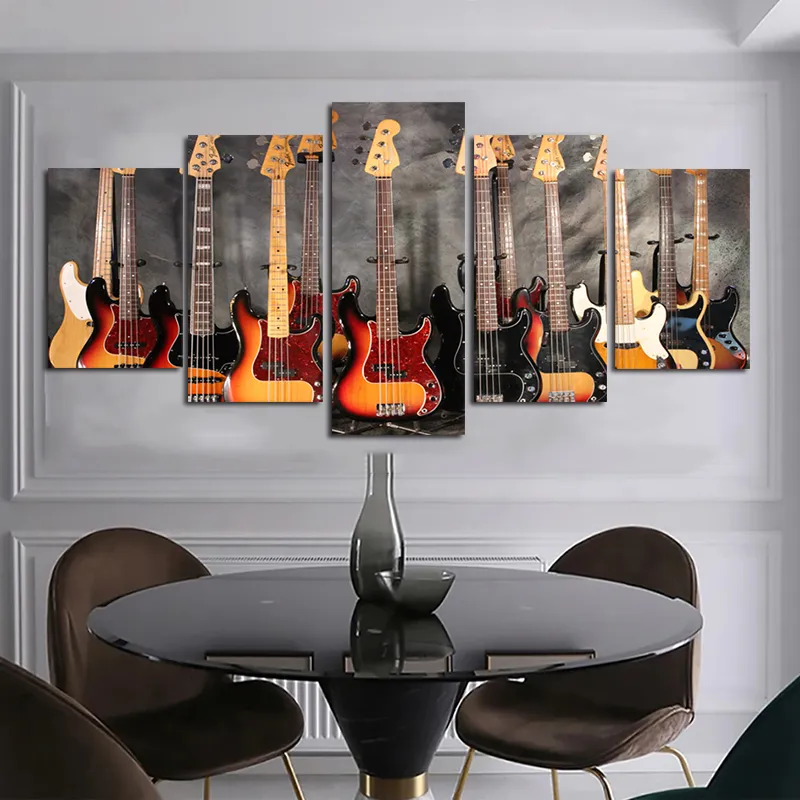5 paneler moderna hemdokument gitarrer violin affischer och tryck kanfas målning väggkonst Bilder för vardagsrum väggdekoration