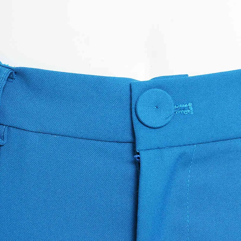 Taille haute Bleu Bref Plissé Longue Jambe Large Pantalon Pantalon Droit Femmes Mode Marée Printemps Couleur 1Z824 210421