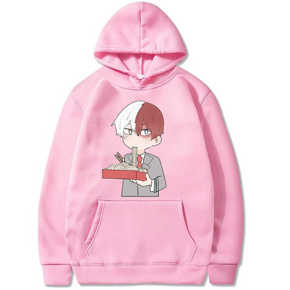 My Hero Academia Anime Manga Sweat à capuche Newshoto Todoroki Manger des nouilles Nice Sweat-shirt en vrac Hommes Pull Tops Y0816