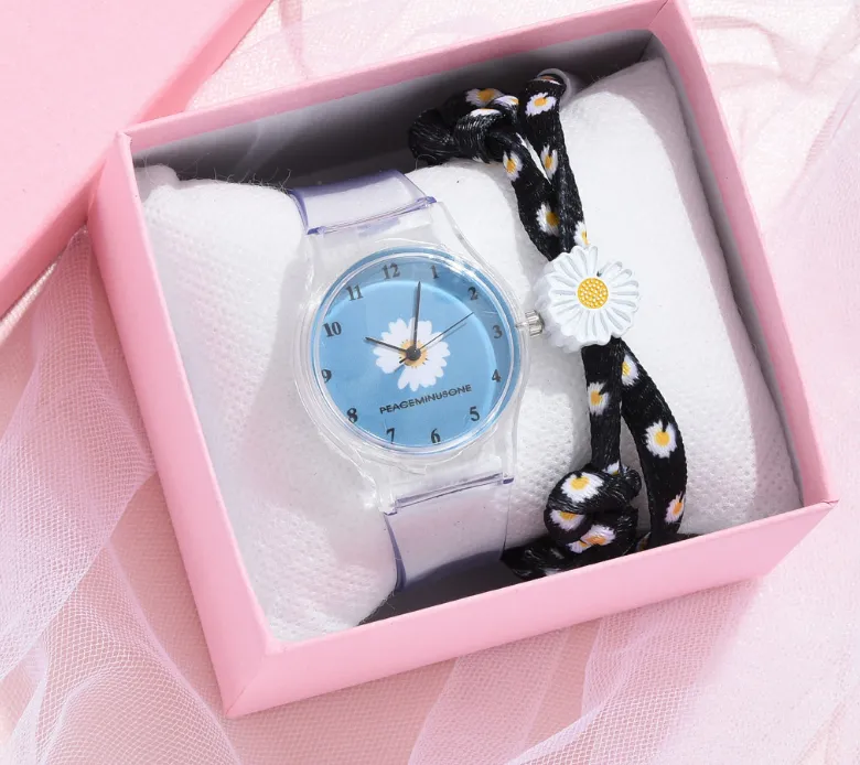 Small Daisy Jelly Quartz Watch Students Girls Cute Cartoon Chrysanthemum Silicone Watches Pink Dial Pin Buckle Wristwatches254W