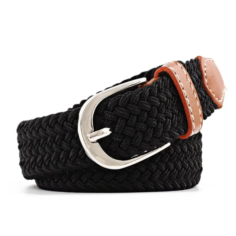 Belts Men Women Casual Knitted Pin Buckle Belt Woven Canvas Elastic Stretch Plain Webbing 2021 Fashion 100-120cm201A