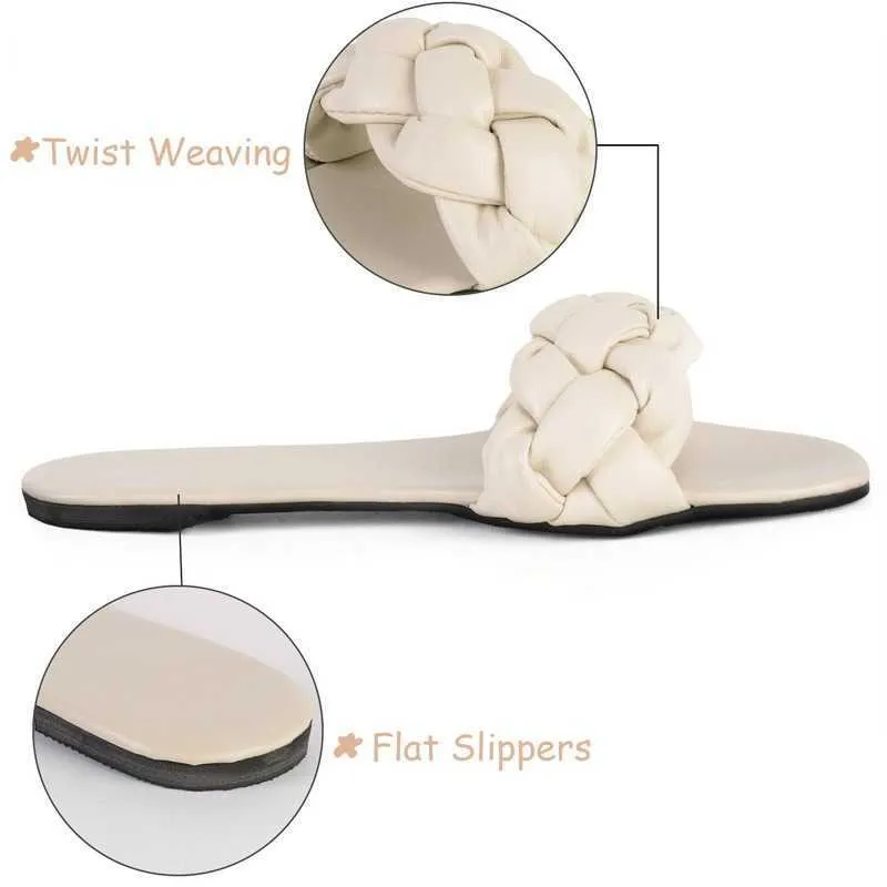 2021 Fashion Flat Slippers Women Weave Slides Sandal Ladies Outdoor Beach Lady Shoes Woman Home Slippers Female Flip Flops Y0902