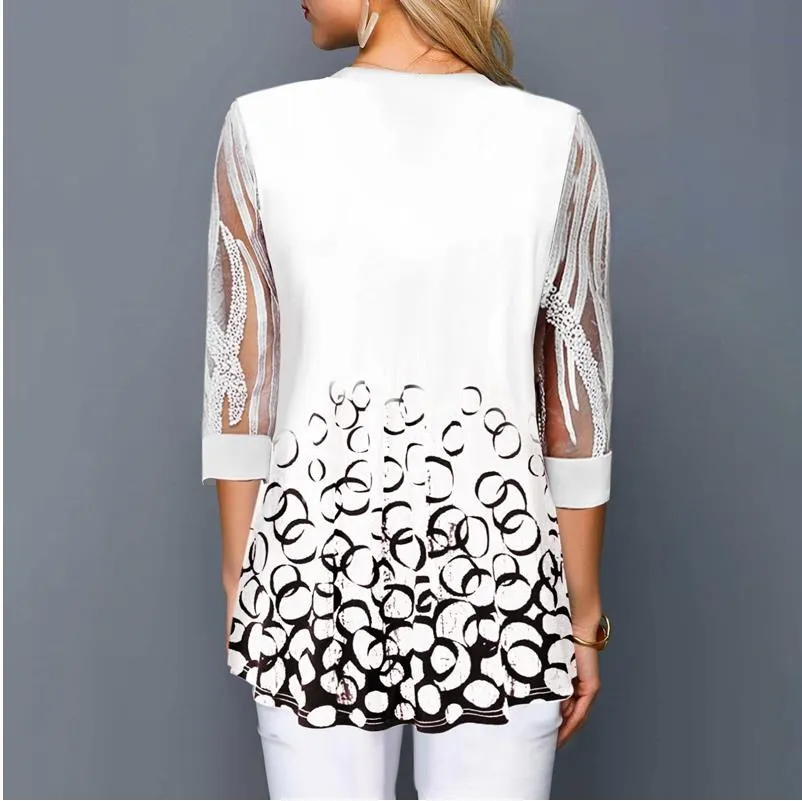 Дизайн плюс размер 4XL 5XL рубашка блузка женское весенние летние топы V-образным вырезом половина рукава кружева сращивание Print Boho женщины рубашка