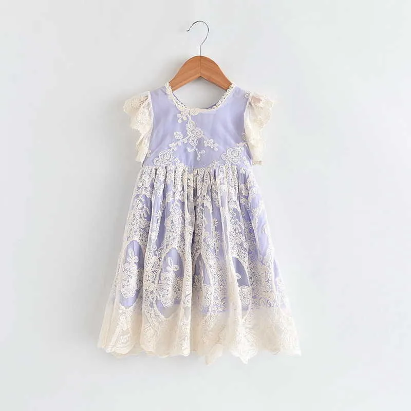 Robe de fille de dentelle de fleur d'été au détail robes d'enfants pour princesse fête robe de bal vêtements de bébé 2-6 ans LT016 210610