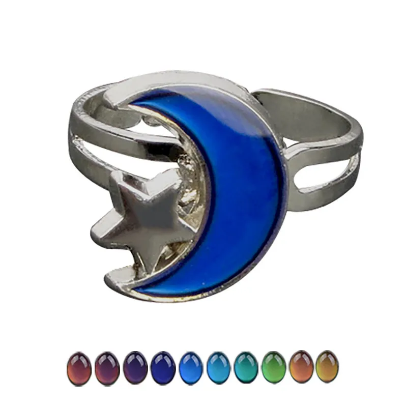 2022 Moon and Star Shpaed Rings for Women Open Adjustable with Temperture Butterfly Rings Atmosphere Ring
