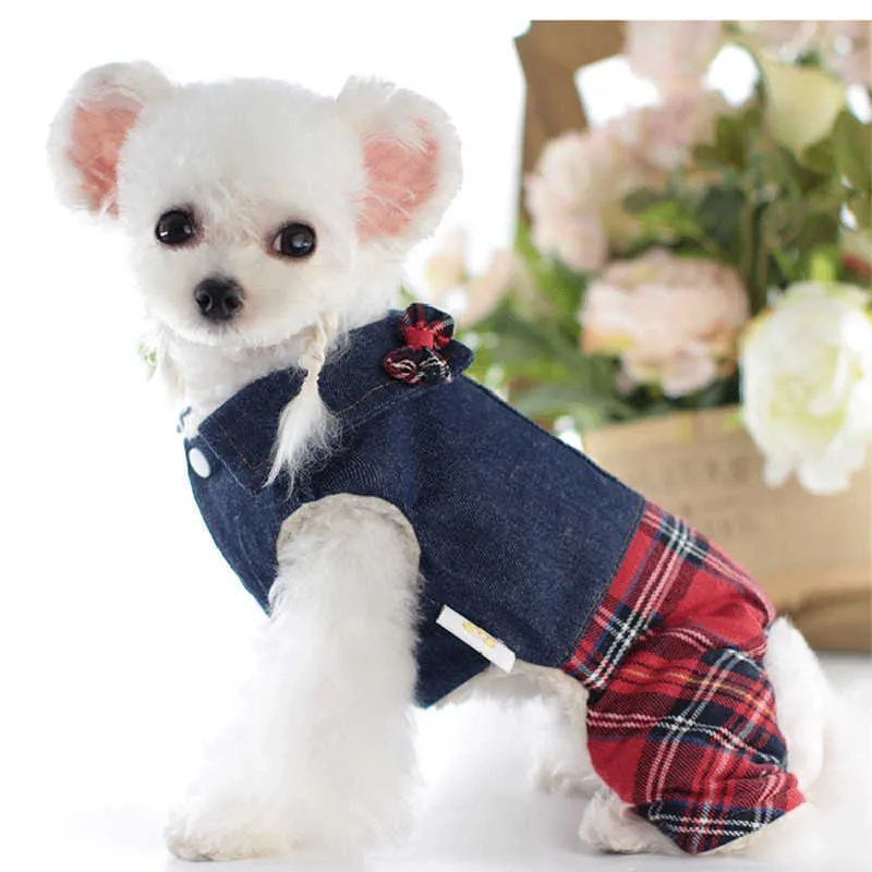 개 겨울 옷 데님 청바지 Jumpsuit 드레스 커플 애완 동물 의류 따뜻한 개 코트 복장 의류 강아지 의상 의류 Dropship 211007