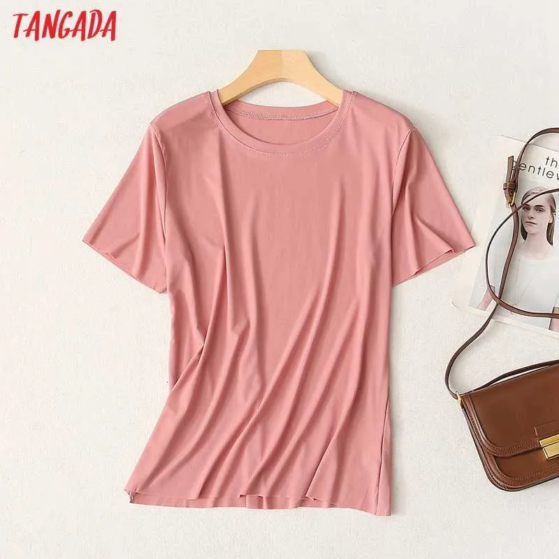 Tangada, camiseta suave y fresca para mujer, camisetas de manga corta con cuello redondo, camiseta informal para mujer, ropa de calle, Top 4A1 210609