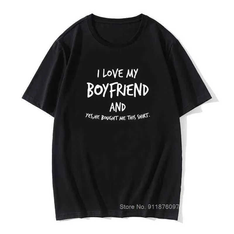 J'aime mon petit ami elle m'a acheté cette chemise cadeau Saint Valentin nouveau coton à manches courtes t-shirts col rond Harajuku T-shirt G1229