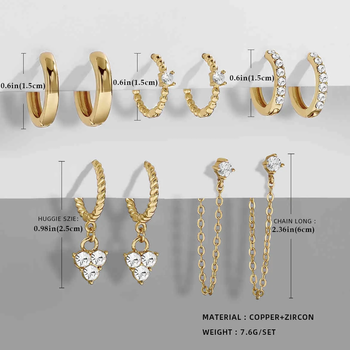 Conception CZ Zircon cristal petits cerceaux ensembles longue chaîne en or boucles d'oreilles femmes torsion perles Huggie mode bijoux Brincos 2021