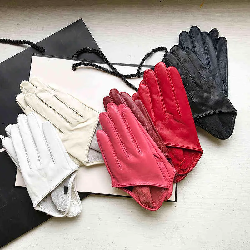 Sunscreen Glove's Single Echtleder Halbhandhandschuh aus echtem Schaffell Bühnenshow Fahrhandschuhe ohne Futter 211124