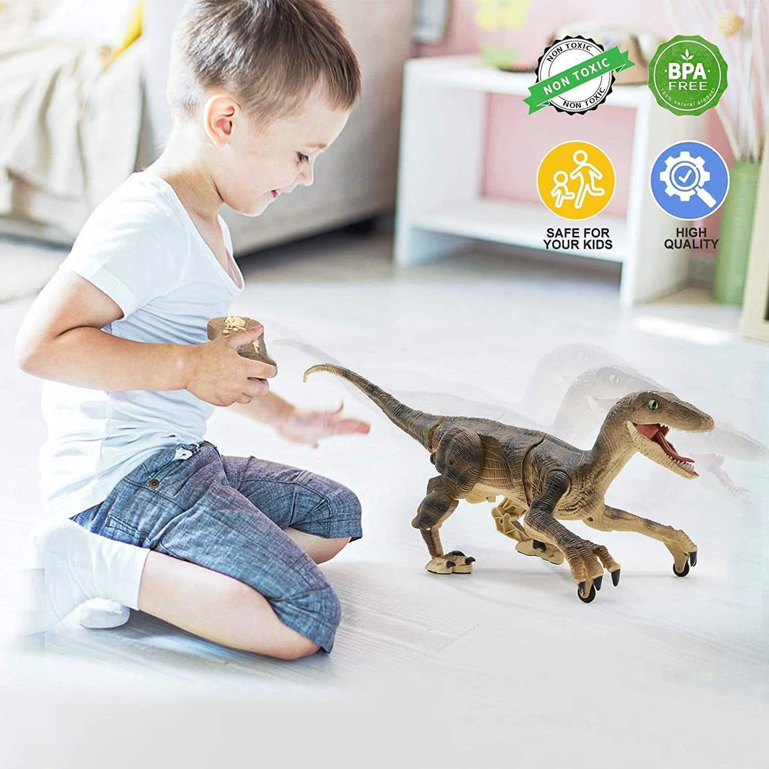 リモートコントロールの恐竜おもちゃウォーキングロボット恐竜のレッドライトアップ24GHzシミュレーションVelociraptor RC Dinosaur Toys Q08239069409